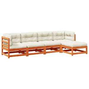 vidaXL Patio Sofa Set - Outdoor 5 Piece Pine Wood Seating with Cushions, Wax Brown - 1 of 4