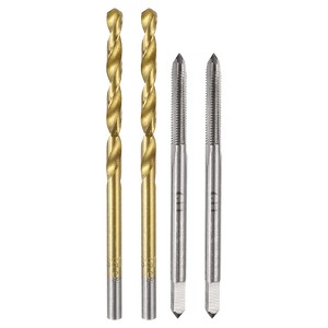 Unique Bargains High Speed Steel Metric Straight Flute Thread Tap and Titanium Coated Twist Drill Bit Set 4 Pcs - 1 of 4