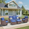 Buenhomino Patio Conversation Set 5-Pieces Wicker Outdoor Furniture Conversation Set with 3-Seat Sofa, 2 Swivel Rocker Chairs, 2 Ottomans - 2 of 4