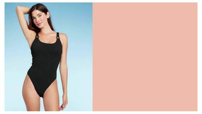 Women&#39;s Square Neck Pucker Textured High Leg One Piece Swimsuit - Shade &#38; Shore&#8482;, 2 of 10, play video