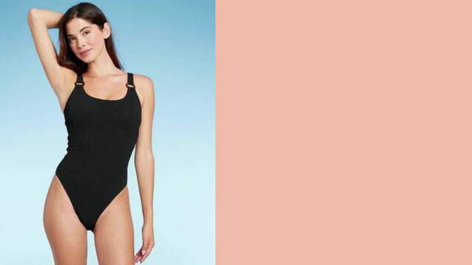 Women&#39;s Square Neck Pucker Textured High Leg One Piece Swimsuit - Shade &#38; Shore&#8482;, 2 of 8, play video