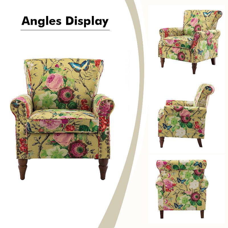 Set of 2 Araceli Traditional Wooden Upholstered Floral Armchair with Wingback and Nailhead Trim | ARTFUL LIVING DESIGN, 5 of 11