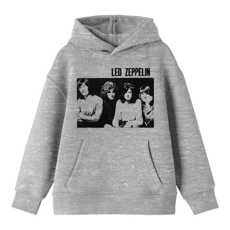 Led Zeppelin Black And White Band Photo Long Sleeve Athletic Heather Youth Hooded Sweatshirt, 1 of 4