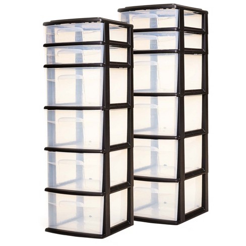 Homz Plastic 5 Clear Drawer Medium Home Organization Storage Container  Tower With 3 Large Drawers And 2 Small Drawers, Black Frame : Target