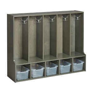 ECR4Kids Streamline 5-Section Coat Locker with Bench and Scoop Front Storage Bins, Toddler Size, Grey Wash - 1 of 4