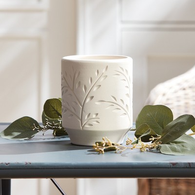 Handcrafted Beige Terracotta Cachepot with Vine Motif