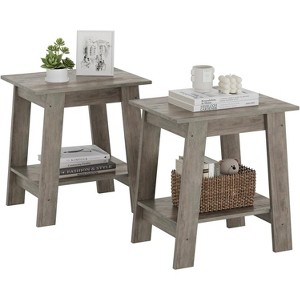 Set of 2 Narrow End Tables with 2-Tier Storage Shelves, Small Side/Nightstand for Living Room, Bedroom, Entryway, Farmhouse Style - 1 of 4
