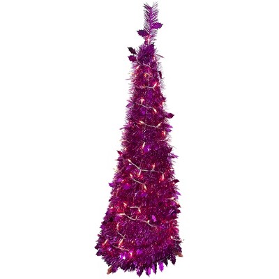 Northlight 4' Pre-Lit Pink Tinsel Pop-Up Artificial Christmas Tree, Clear Lights