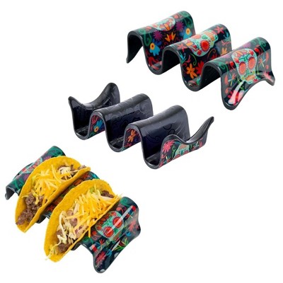 Prepara Taco Holder, Black Design - Decorative Soft/Hard Shell Stand, Durable Melamine Food Organizer (3-Pack)