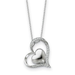 Black Bow Jewelry Rhodium Plated Sterling Silver & CZ In My Heart Necklace, 18 Inch - 1 of 4