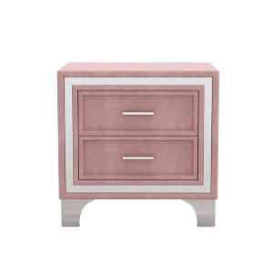 Gulches Nightstand, 21 Inch High in Pink, Velvet Finish, 2 Drawers, Wooden Legs Included - 1 of 4