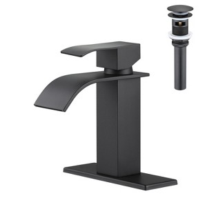 Kumasinova Single Handle Faucet with Pop-Up Drain,Stainless Steel Waterfall Spout Bathroom Sink Faucet - 1 of 4