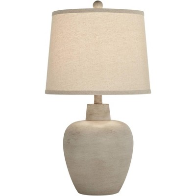 Southwest Beige Resin Urn Table Lamps with Drum Shades, Set of 2