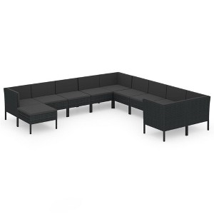 vidaXL 11 Piece Patio Lounge Set - Weather-Resistant Black Poly Rattan and Steel with Cushions - Modular Design for Garden and Outdoor Spaces - 1 of 4