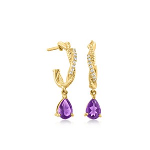 Ross-Simons 1.10 ct. t.w. Amethyst Hoop Drop Earrings With .10 ct. t.w. White Topaz in 18kt Gold Over Sterling - 1 of 3