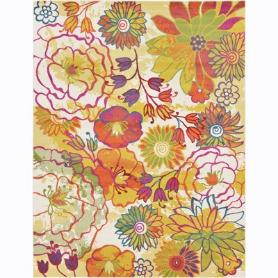 Ivory Floral 9' x 12' Synthetic Stain-Resistant Area Rug