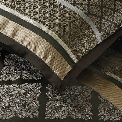 California King Black and Gold Jacquard 7-Piece Comforter Set