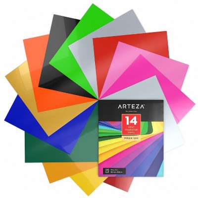 Arteza Heat Transfer Vinyl, Assorted Colors, 10"x12" Sheets - 14 Pack (ARTZ-8067)