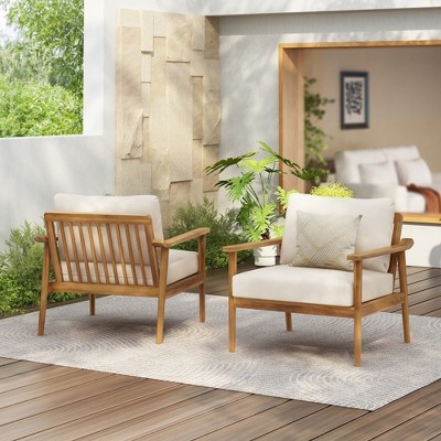 LOEHAVIT Mid-Century Modern Outdoor Lounge Chair with Cushions, Patio Garden Balcony Furniture, Weather-Resistant Wood Frame, Comfortable Seat