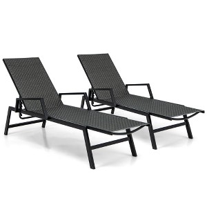 Tangkula Set of 2 Wicker Outdoor Chaise Lounge Chair Patio w/ Metal Frame & Adjustable Backrest - 1 of 4