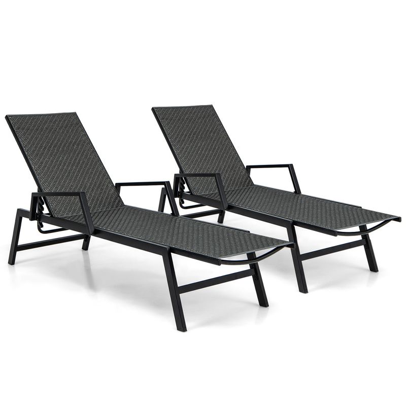 Tangkula Set of 2 Wicker Outdoor Chaise Lounge Chair Patio w/ Metal Frame & Adjustable Backrest, 1 of 10