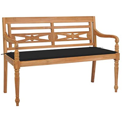 vidaXL Batavia Bench with Black Cushion, 44.1" Solid Teak Wood