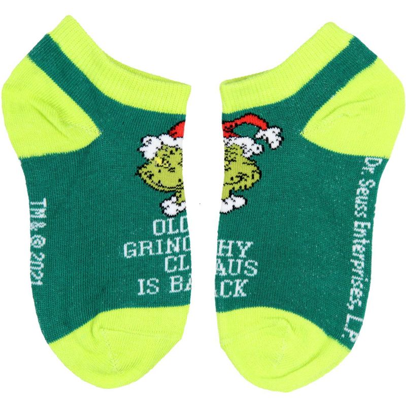 Dr. Seuss The Grinch Kids Socks Old Grinchy Clause 4 Pairs Ankle No Show Socks Multicoloured, 5 of 6