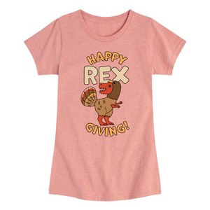 Girls' - Instant Message - Happy Rex Giving Fitted Short Sleeve Graphic T-Shirt - 1 of 4