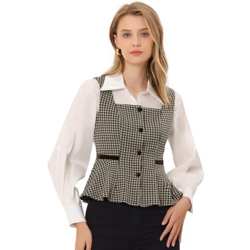 Allegra K Women's Notched Lapel Long Sleeve One Button Houndstooth Plaid  Blazer Brown X-small : Target