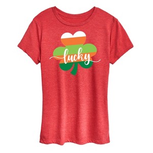 Women's - Instant Message - Lucky Striped Shamrock Short Sleeve Graphic T-Shirt - 1 of 4
