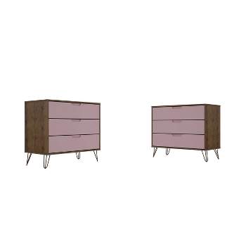 Set of 2 Rockefeller 3 Drawer Dresser - Manhattan Comfort