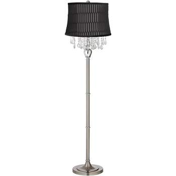 360 Lighting Modern Floor Lamp 60 1/2" Tall Satin Steel Silver Crystal Treves Black Geometric Softback Drum Shade for Living Room Bedroom Office House