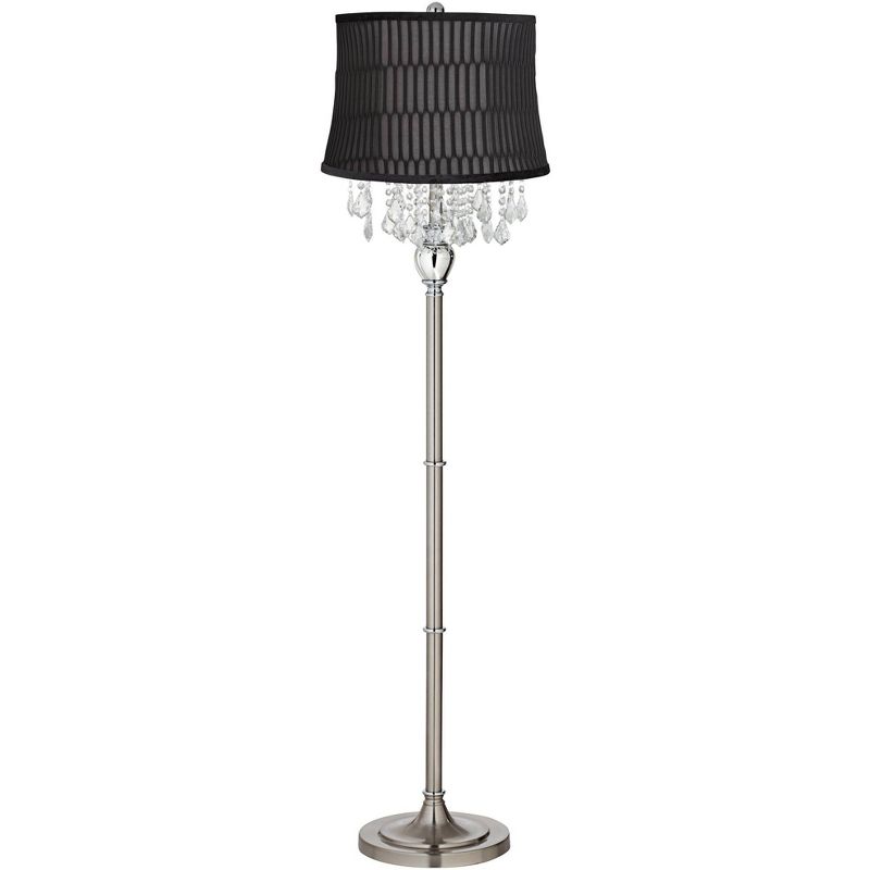 360 Lighting Modern Floor Lamp 60 1/2" Tall Satin Steel Silver Crystal Treves Black Geometric Softback Drum Shade for Living Room Bedroom Office House, 1 of 6
