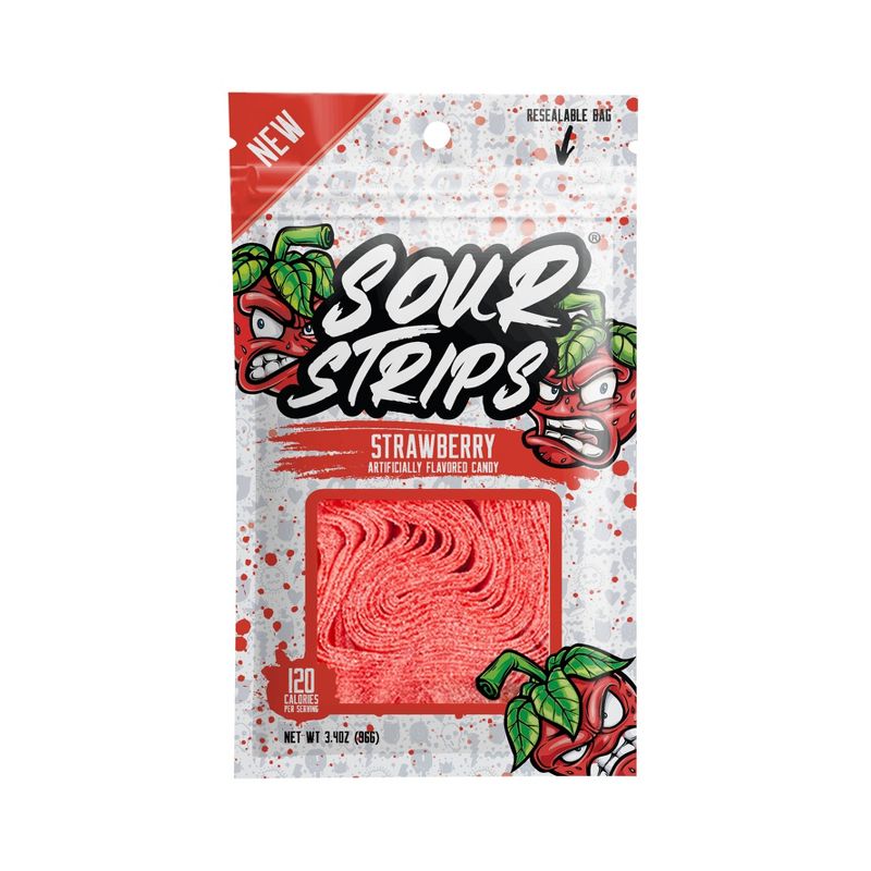 Strawberry Sour Strips Candy - 3.4oz, 1 of 8