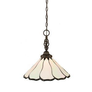 Toltec Lighting Elegante 1 - Light Pendant in  Dark Granite with 16" Pearl & Black Flair Art Glass Shade - 1 of 1
