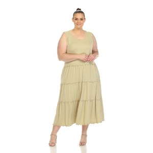 Women's Plus Size Scoop Neck Tiered Midi Dress - White Mark - 1 of 4