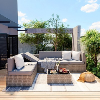 Pamapic 7-Piece Wicker Outdoor Sectional Set with Coffee Table and Cushions