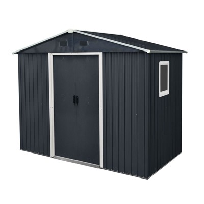 NicBex 8 x 4 Ft Outdoor Storage Shed with Lockable Sliding Doors and Foundation for Backyard Garden,Patio