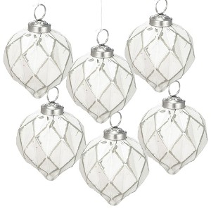 NAYSAYE Party Decoration and Accessories Set of 6 Glass Christmas Ball Hanging Ornament for Holiday Celebration, White, 4.3"*4.3"*0.24" - 1 of 4