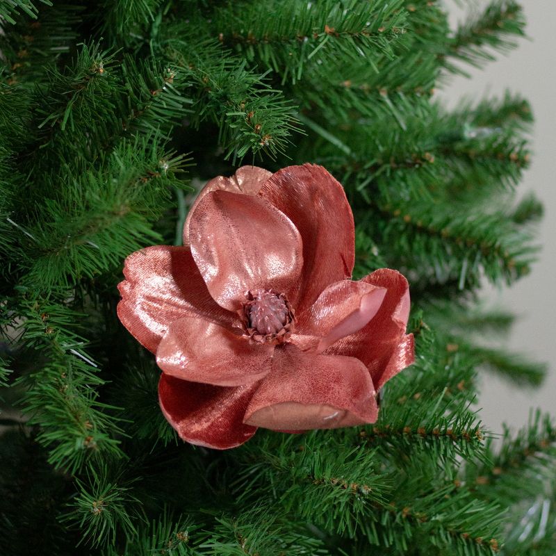 Northlight 7" Coral Pink Artificial Fabric Magnolia Christmas Clip Ornament, 3 of 4