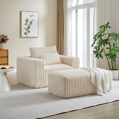CENGHU Corduroy Upholstered Sofa Couch, Bean Bag Chair, Sponge Sectional Sofa Lounge Chair with Ottoman, Single Sofa Sleeper Chair