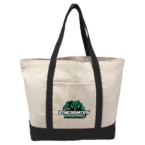 Binghamton University Primary Logo Canvas Tote Bag With External Pocket, Reusable Shoulder Bag for Shopping, School, Beach - 1 of 4