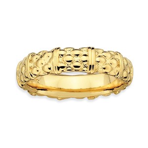 Black Bow Jewelry 14k Yellow Gold Plated Sterling Silver Stackable Patterned 4.25mm Band - 1 of 4