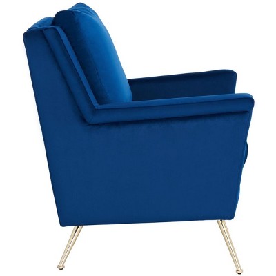 Luxurious Navy Velvet & Gold Metal Mid-Century Armchair