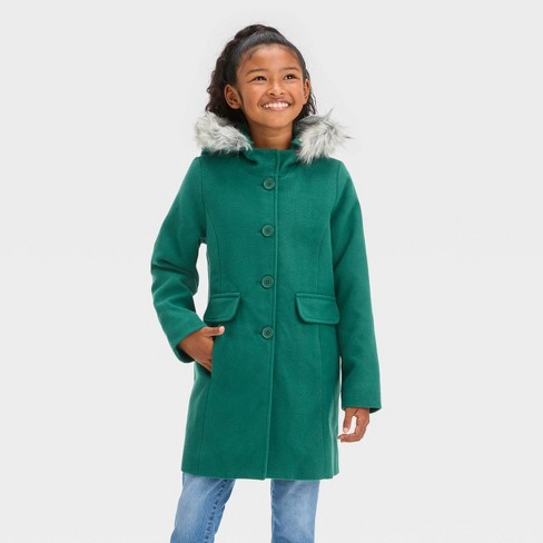 Essentials Toddler Girls' Faux Fur Jacket, Green, 2T