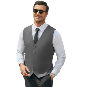 mens dress vest slim fit Hisdern Men's Navy Blue Satin Suit Vest Formal Wear 2XL main image 0