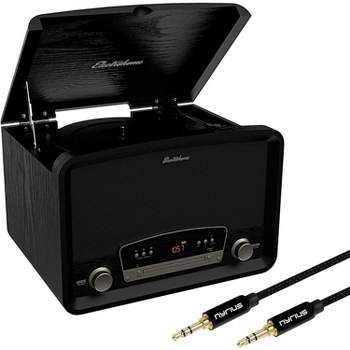 Electrohome Kingston Vintage Vinyl Record Player Stereo System with Bonus 3.5mm Aux Cable - Black