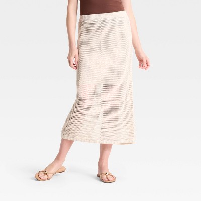 Women's Crochet-Style Pointelle Midi Sweater Skirt - A New Day™