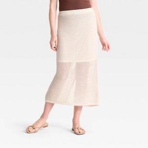 Women's Crochet-Style Pointelle Midi Sweater Skirt - A New Day™ - 1 of 3