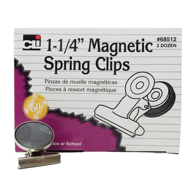Charles Leonard Magnetic Spring Clips, 1-1/4", 24 Per Box, 2 Boxes, 2 of 3